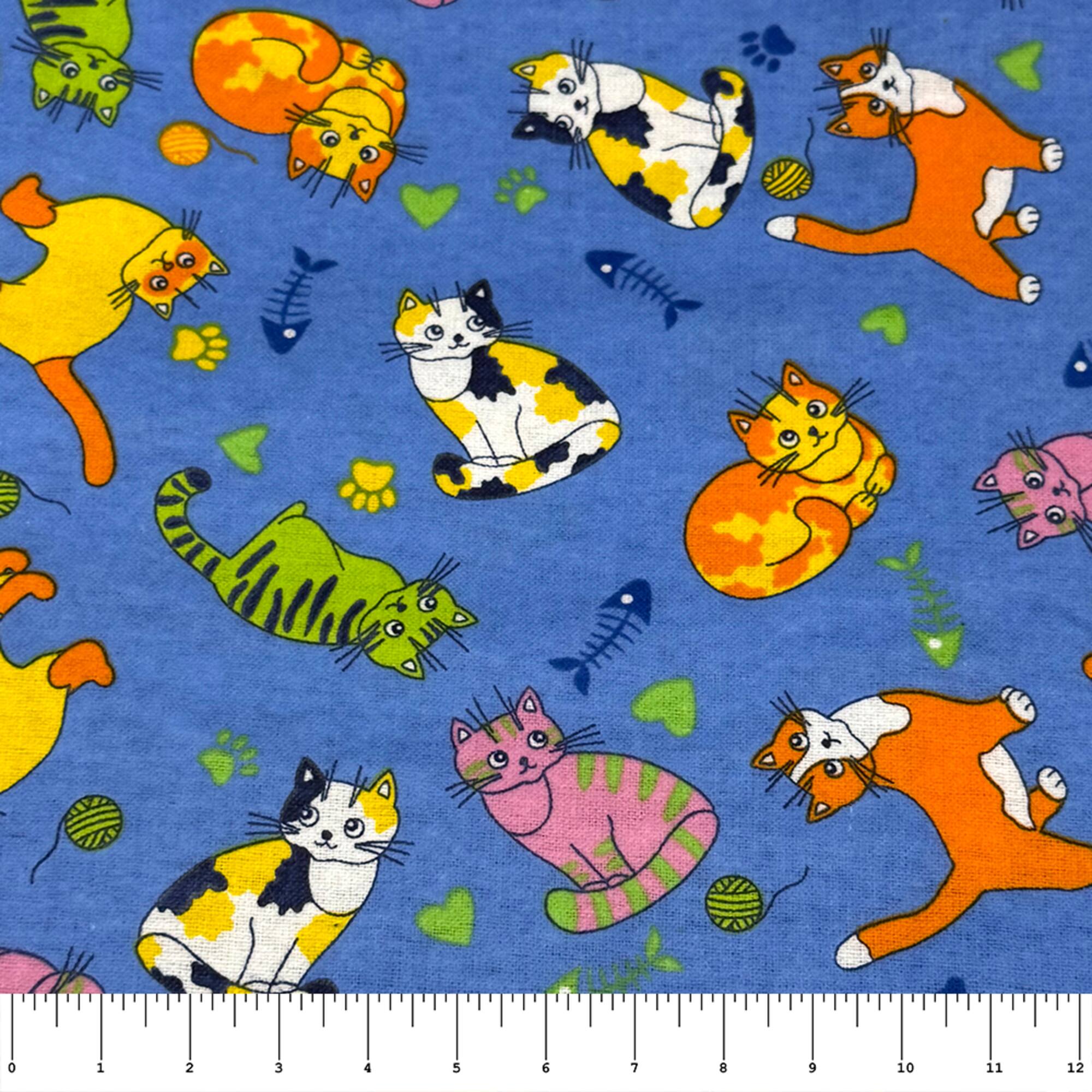 Feldman Blue Cats Cotton Flannel